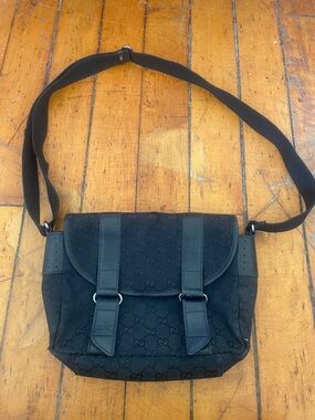Vintage y2k Gucci Monogram gg Black Mini Messenger Bag with Adjustable Strap